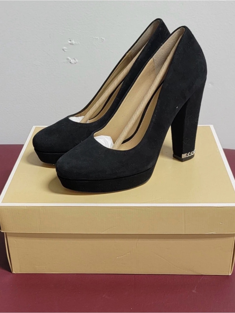 Michael Kors Sz 7 Black Suede Platform Block Heel Pumps